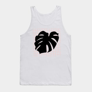 Monstera Deliciosa Leaf on Grid - Black on pastel blush pink Tank Top